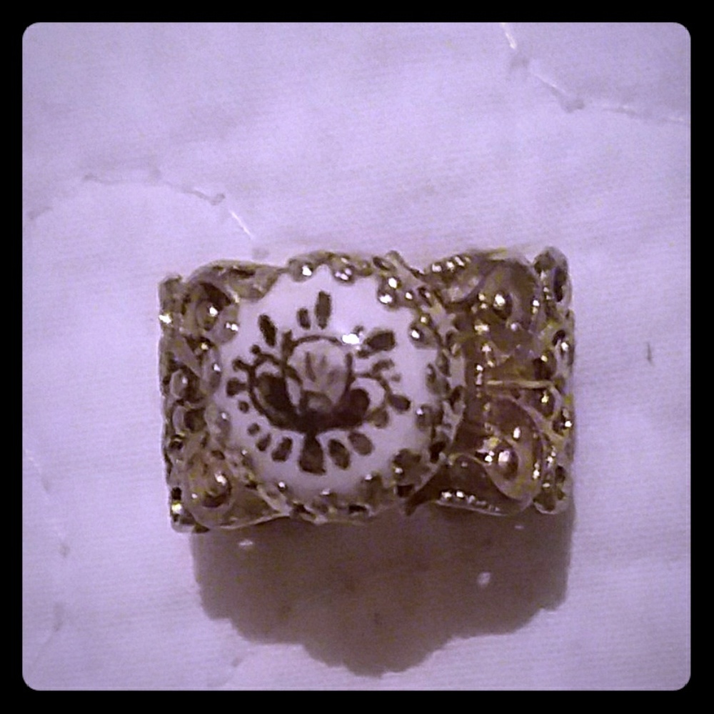 Vintage Brass handmade clover print cuff ring